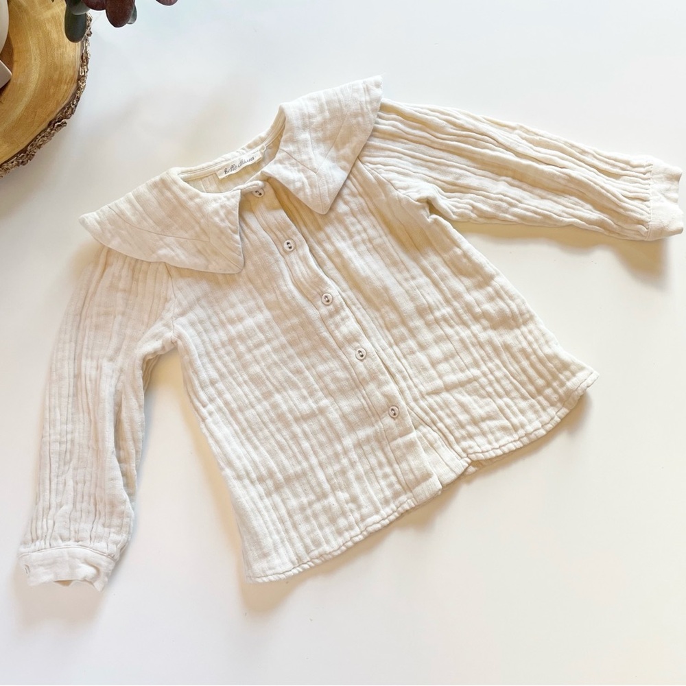 Belle Chiara Organic Cream Gauze Big Collar Blouse | Size 6